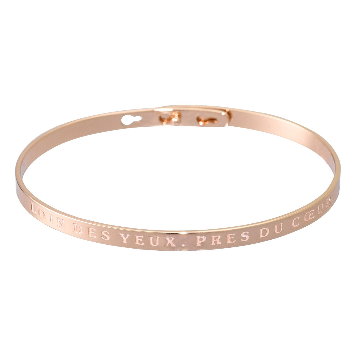 "LOIN DES YEUX, PRES DU COEUR" bracelet jonc rosé à message