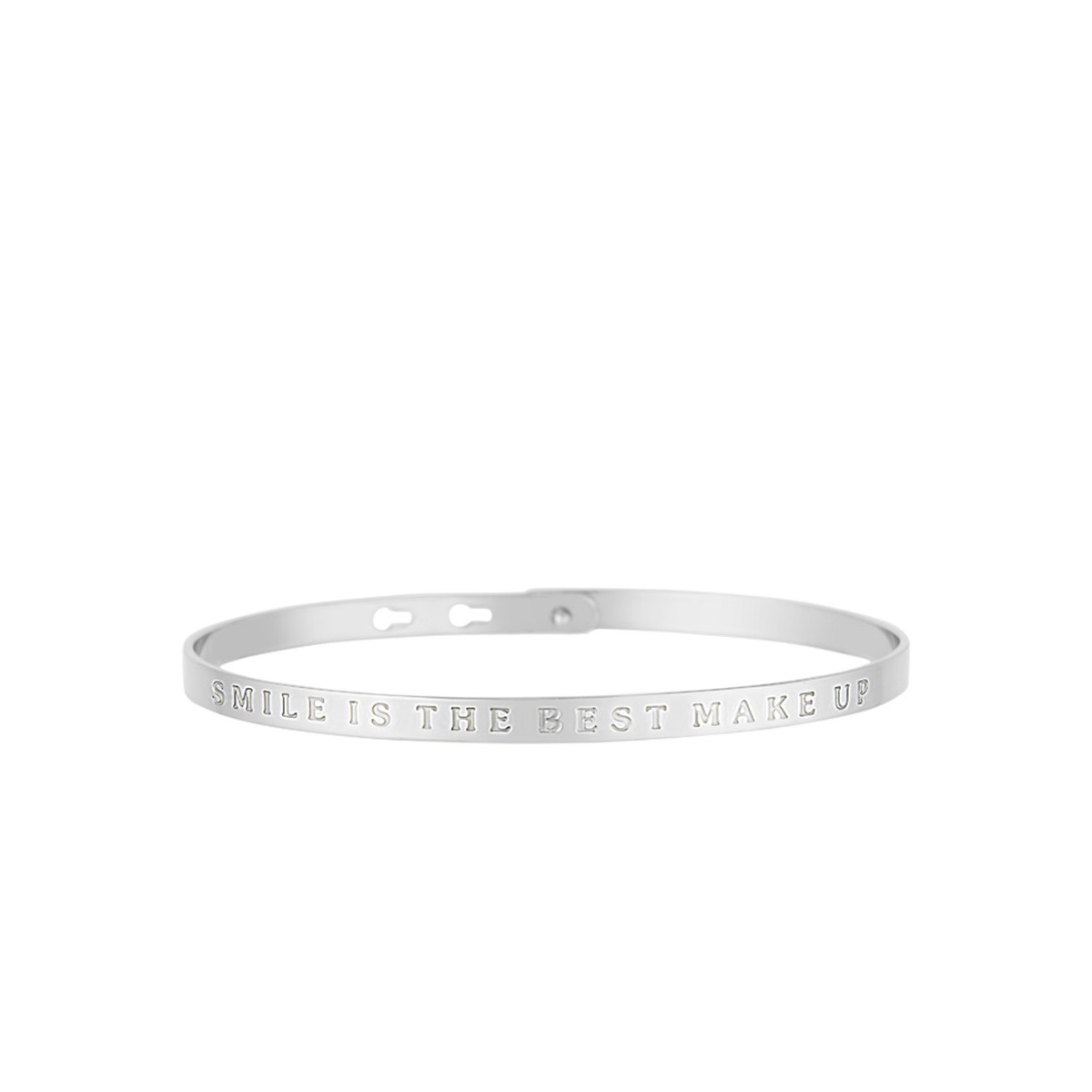 Bracelet Jonc à message en laiton argenté SMILE IS THE BEST MAKE UP Bracelet à message "Smile Is The Best Make Up" Laiton argenté