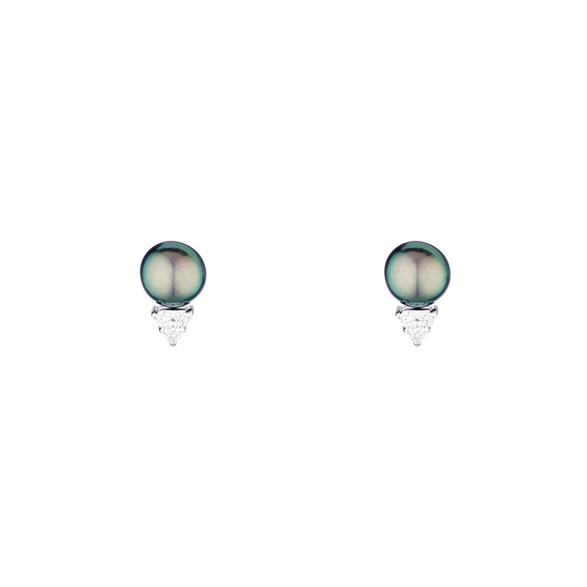 Boucles d'oreilles argent et perles de cultures noires et oxydes de zirconium "Trio"