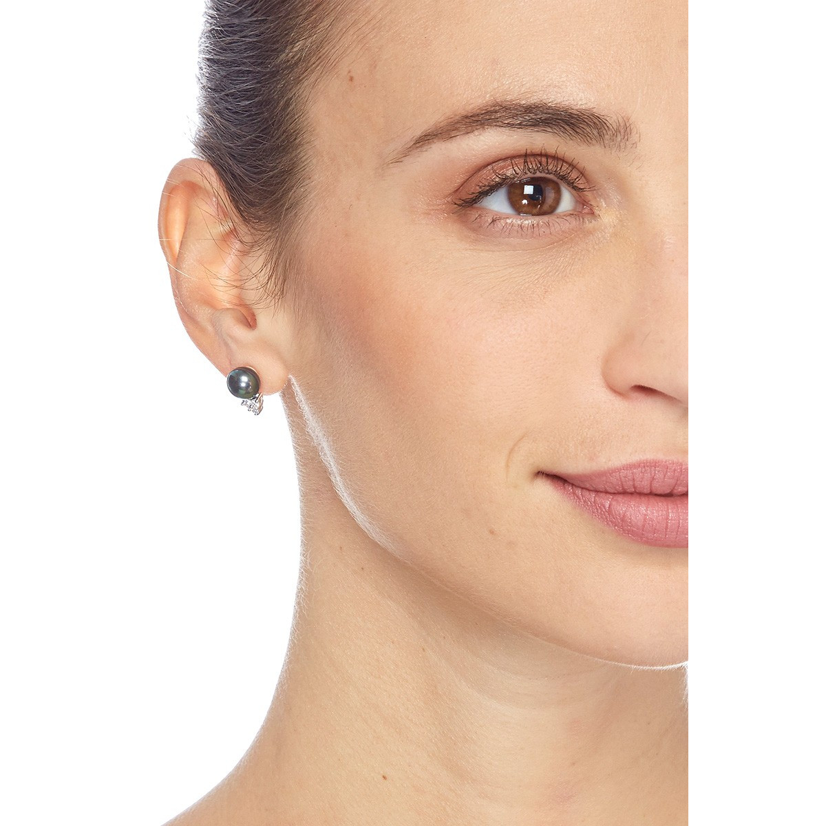 Boucles d'oreilles argent et perles de cultures noires et oxydes de zirconium "Trio"