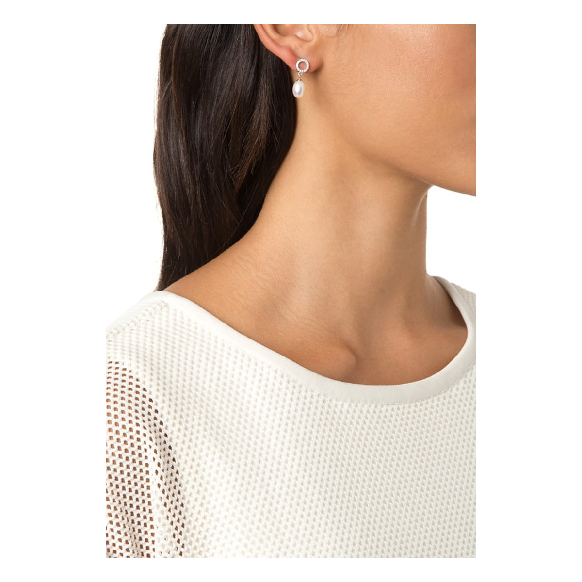 Boucles d'oreilles argent et perles de cultures blanches et oxydes de zirconium "Jolie Perle"