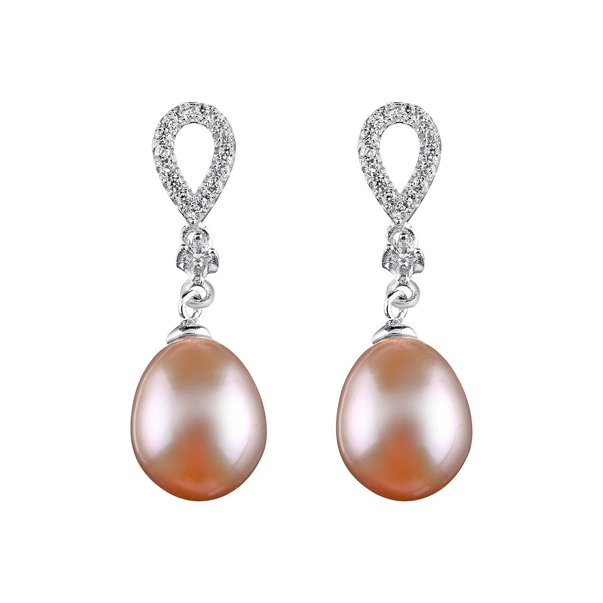 Boucles d'oreilles argent et perles de cultures roses et oxydes de zirconium "Natasha"