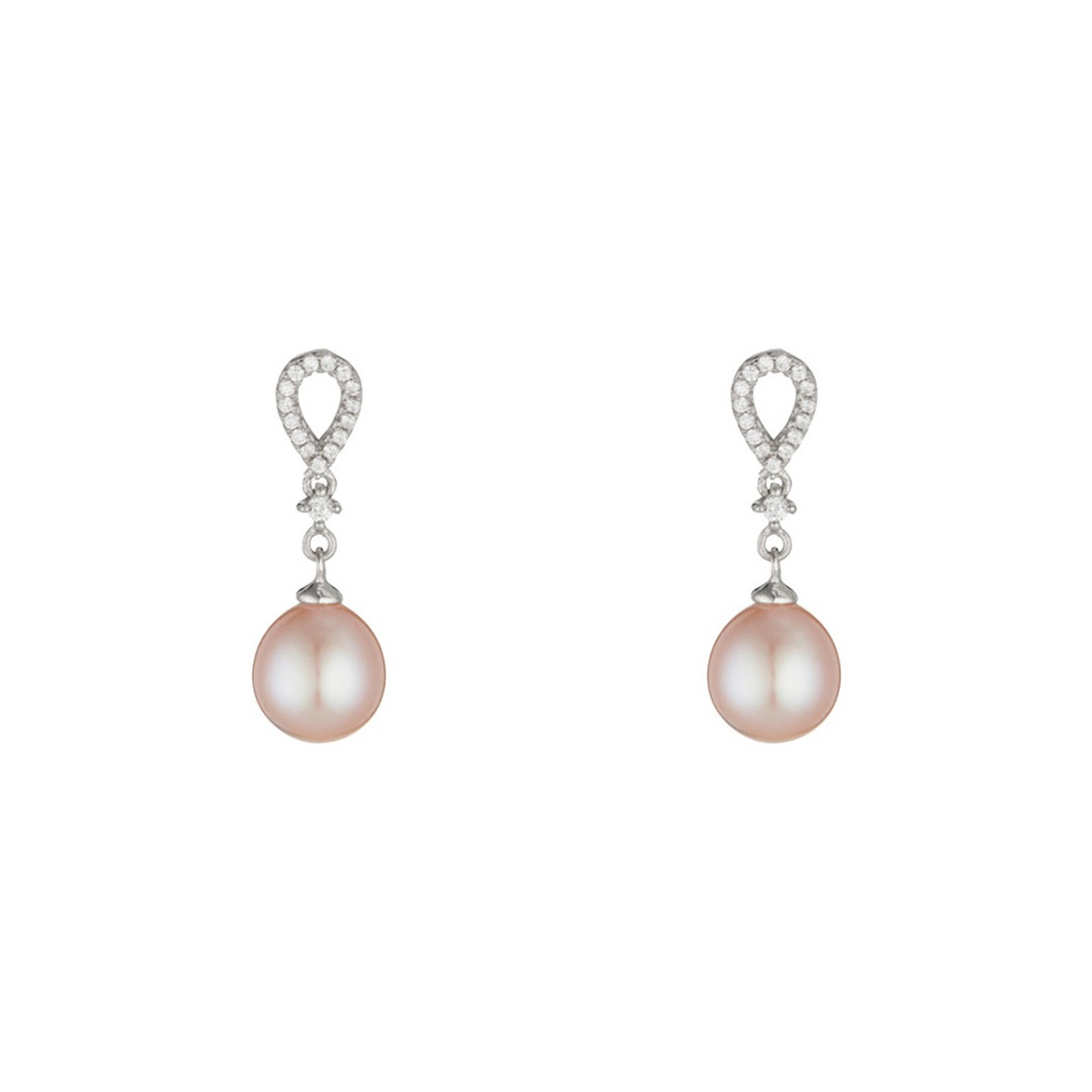 Boucles d'oreilles argent et perles de cultures roses et oxydes de zirconium "Natasha"