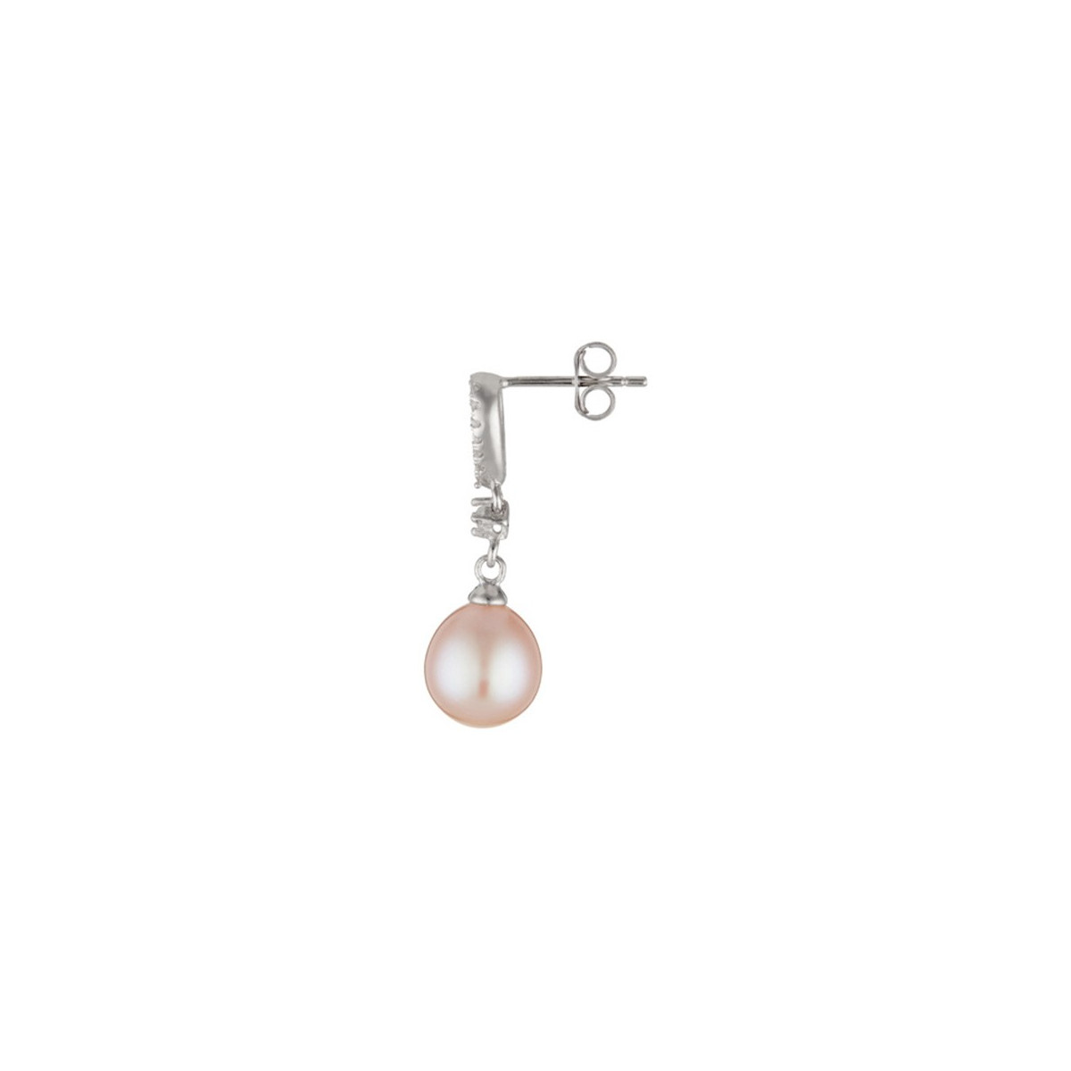 Boucles d'oreilles argent et perles de cultures roses et oxydes de zirconium "Natasha"