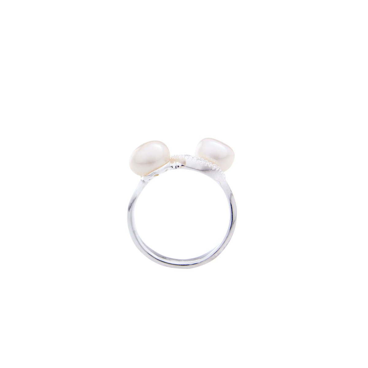 Bague argent, perles de culture Blanches et oxydes de zirconium "Duo"