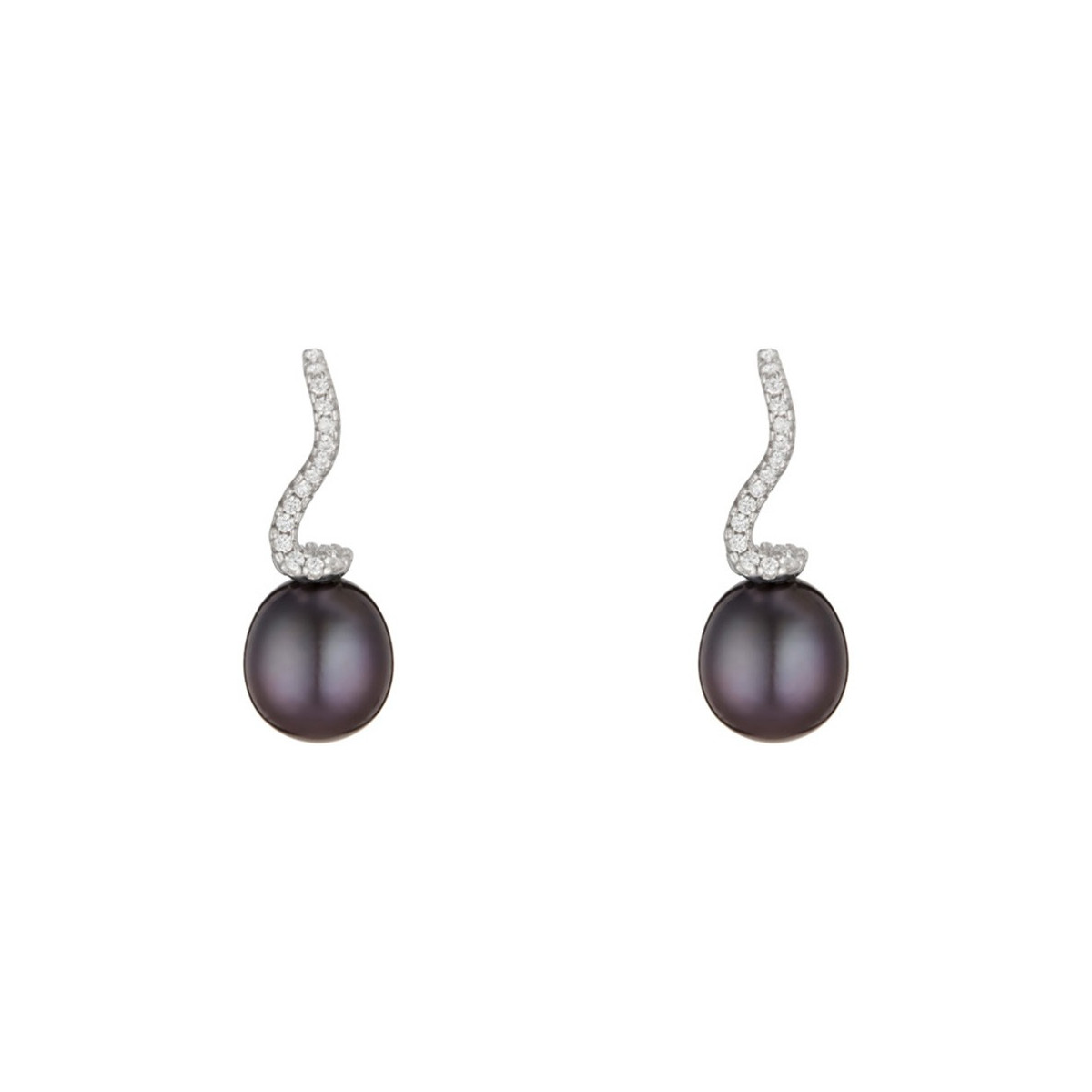 Boucles d'oreilles argent et perles de cultures noires et oxydes de zirconium "Onde d'Amour"