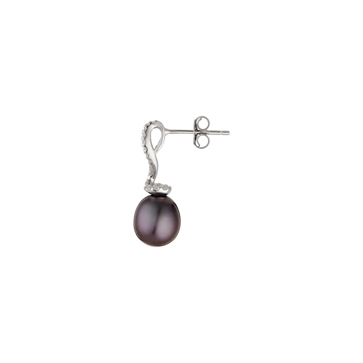 Boucles d'oreilles argent et perles de cultures noires et oxydes de zirconium "Onde d'Amour"