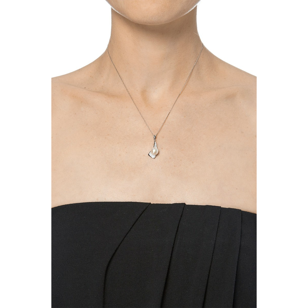 Pendentif argent, oxydes de zirconium et perle de culture Blanche "Flèche d'Argent" + chaîne argent offerte