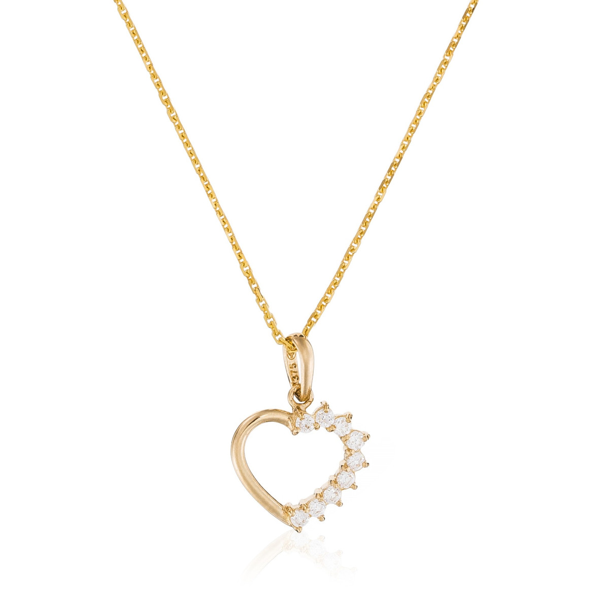 Pendentif cœur moitié Or Jaune et moitié oxydes de zirconium Promesse plus la chaîne Pendentif "Cristallisation" Or jaune