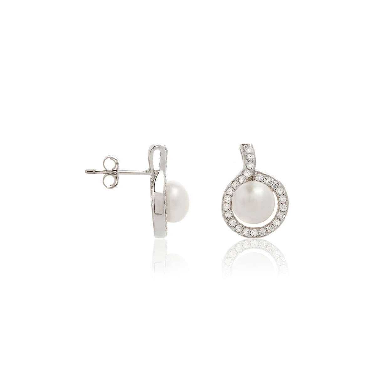Boucles d'oreilles argent, oxydes de zirconium et perles de culture blanches "Rêve"