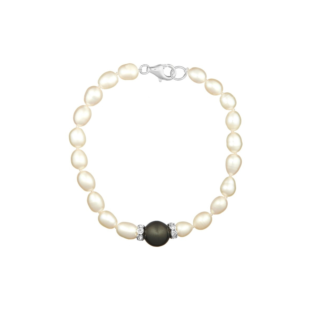 Bracelet Argent et Perle noire "Jolie Nacre" Bracelet argent et perles de culture blanches et noires "Jolie Nacre"