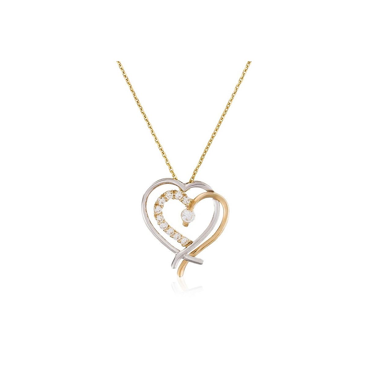 Pendentif Or Bicolore et oxydes de zirconium  "Coup de Coeur" + chaîne argent offerte