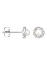 Boucles d' oreilles Or Blanc, Diamants 0,14 carats et perles blanches "Perles Enchantées"