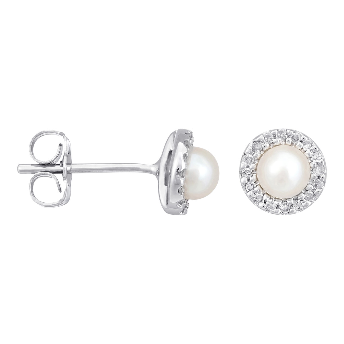 Boucles d' oreilles Or Blanc, Diamants 0,14 carats et perles blanches "Perles Enchantées" Boucles d' oreilles Or Blanc, Diamants 0,14 carat et perles de culture blanches "PERLES ENCHANTÉES"