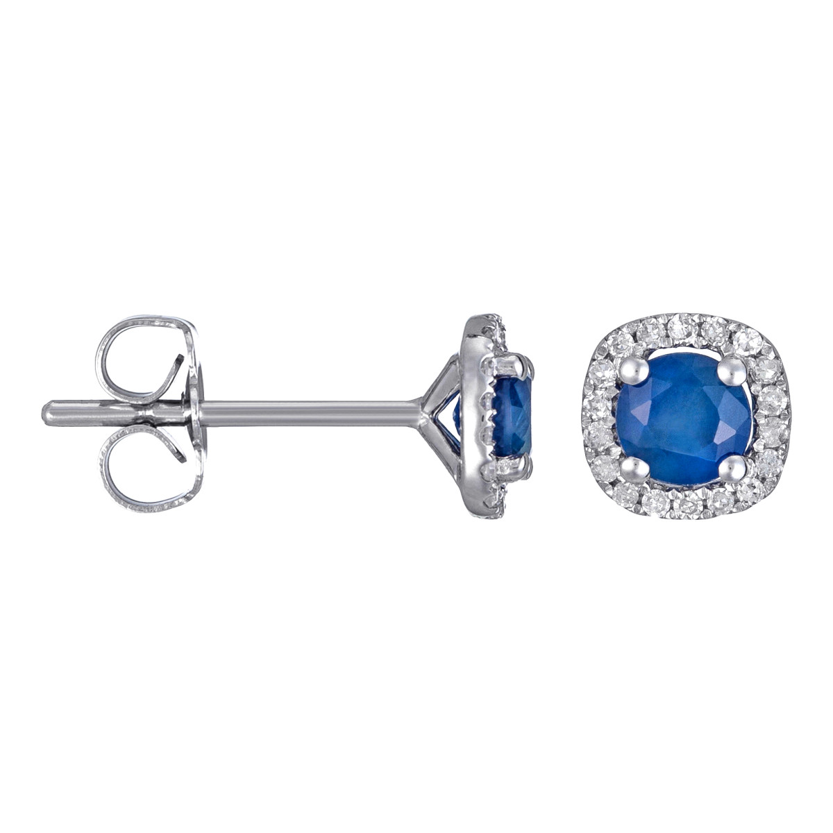 Boucles d'oreilles Or Blanc, Diamants 0,11 carat et Saphir 0,74 carat "SOMPTUEUX SAPHIR"