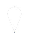 Pendentif Or Blanc, Diamants 0,09 carats et Saphir 0,6 carats "Courtoisie" + chaîne argent offerte