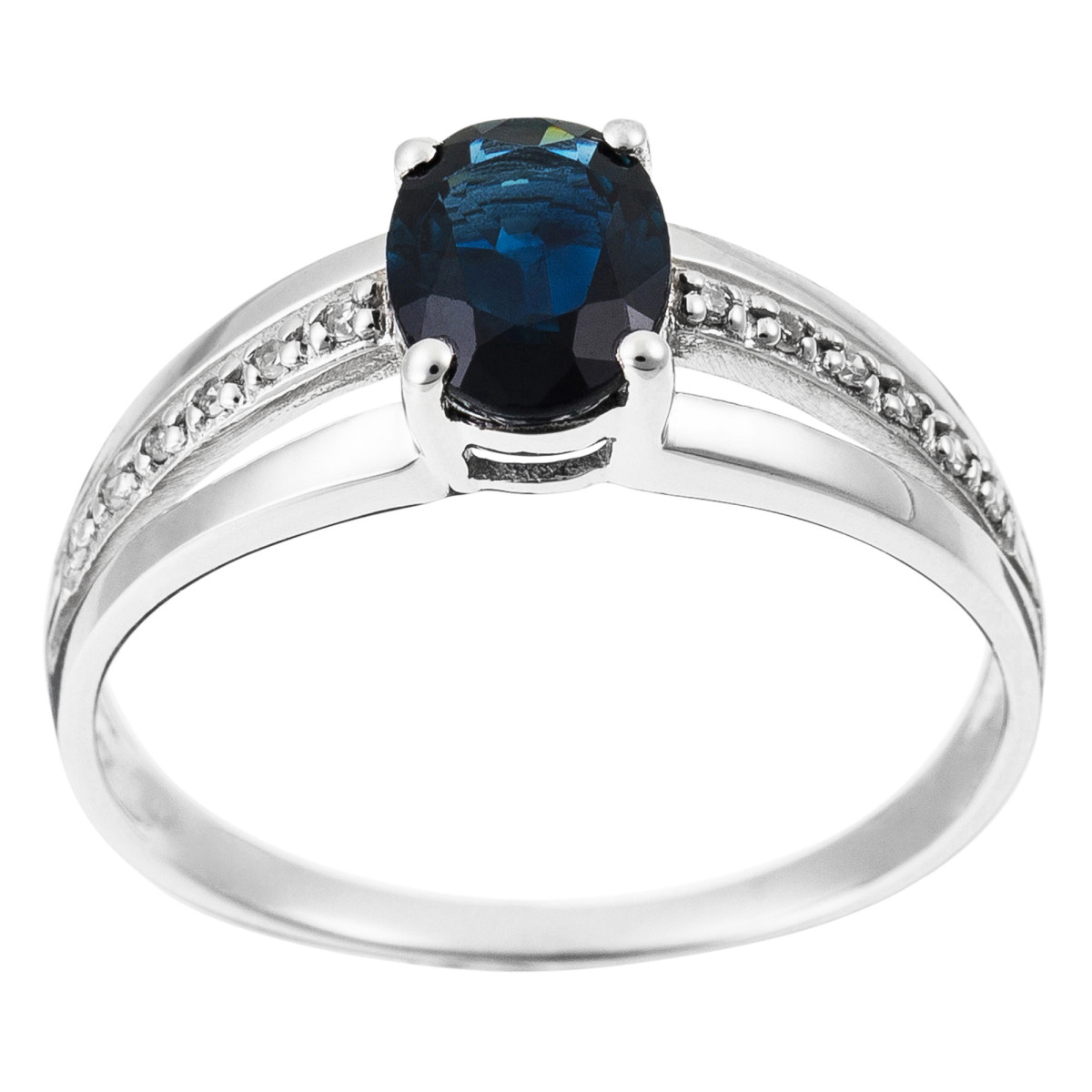 Bague Or Blanc, Diamants 0,05 carats et Saphir 1 carat "Solitaire Tria" Solitaire "Tria Saphir" Or blanc et Diamants