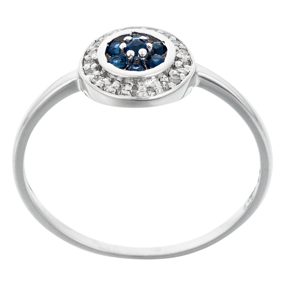 Bague Or Blanc, Diamants 0,07 carats et Saphir 0,18 carats "Bouclier" Bague "Bouclier Saphir" Or blanc et Diamants