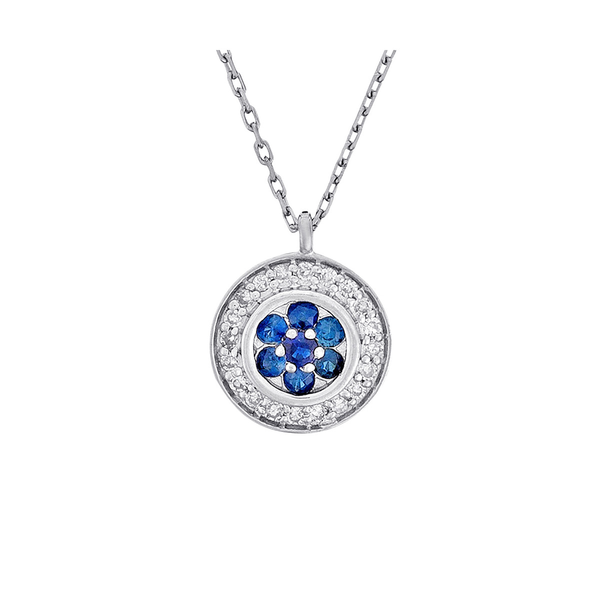 Collier Or Blanc, Diamants 0,07 carats et Saphir 0,18 carats "Bouclier" Collier "Bouclier" Or Blanc et Diamants