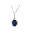 Pendentif Or Blanc, Diamants 0,09 carats et Saphir 0,6 carats "Courtoisie" + chaîne argent offerte
