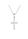 Pendentif Or Blanc et Diamants 0,06 carats "Croix du bonheur" + chaîne argent offerte