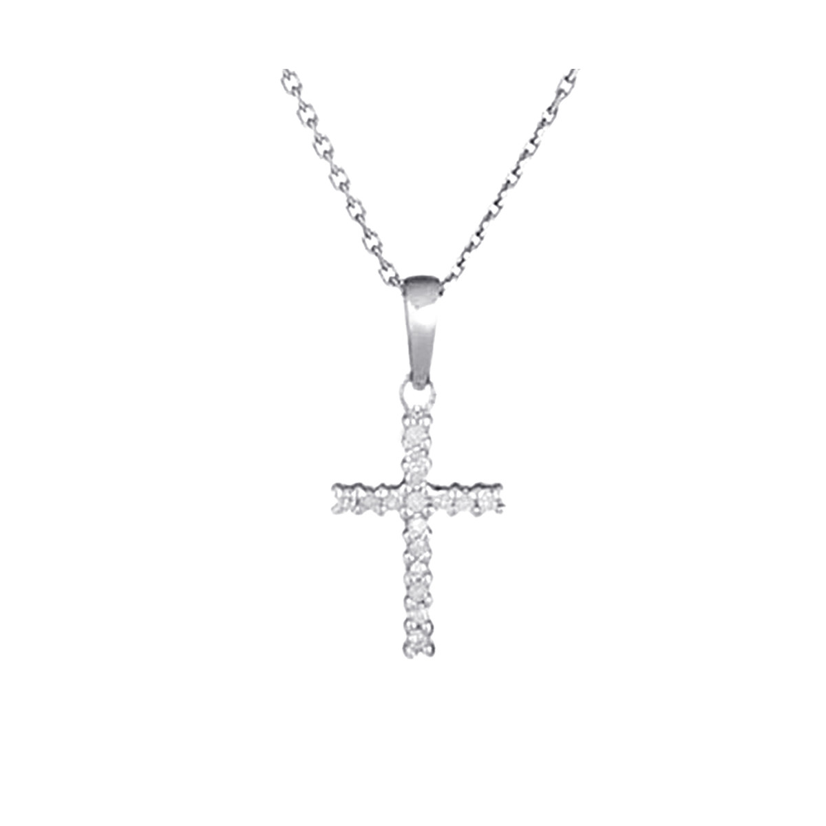 Pendentif Or Blanc et Diamants 0,06 carats "Croix du bonheur" + chaîne argent offerte Pendentif Or Blanc et Diamants 0,06 carat "CROIX DU BONHEUR" + chaîne argent offerte