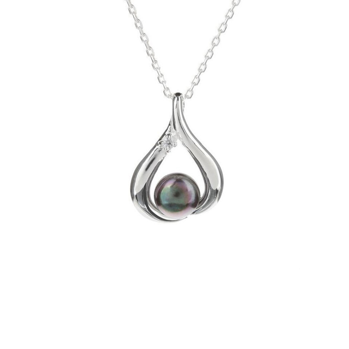 Pendentif + Chaîne poire pearl en perles de culture grise et argent 925 Pendentif argent et perle de culture Noire "Poire Pearl" + chaîne argent offerte