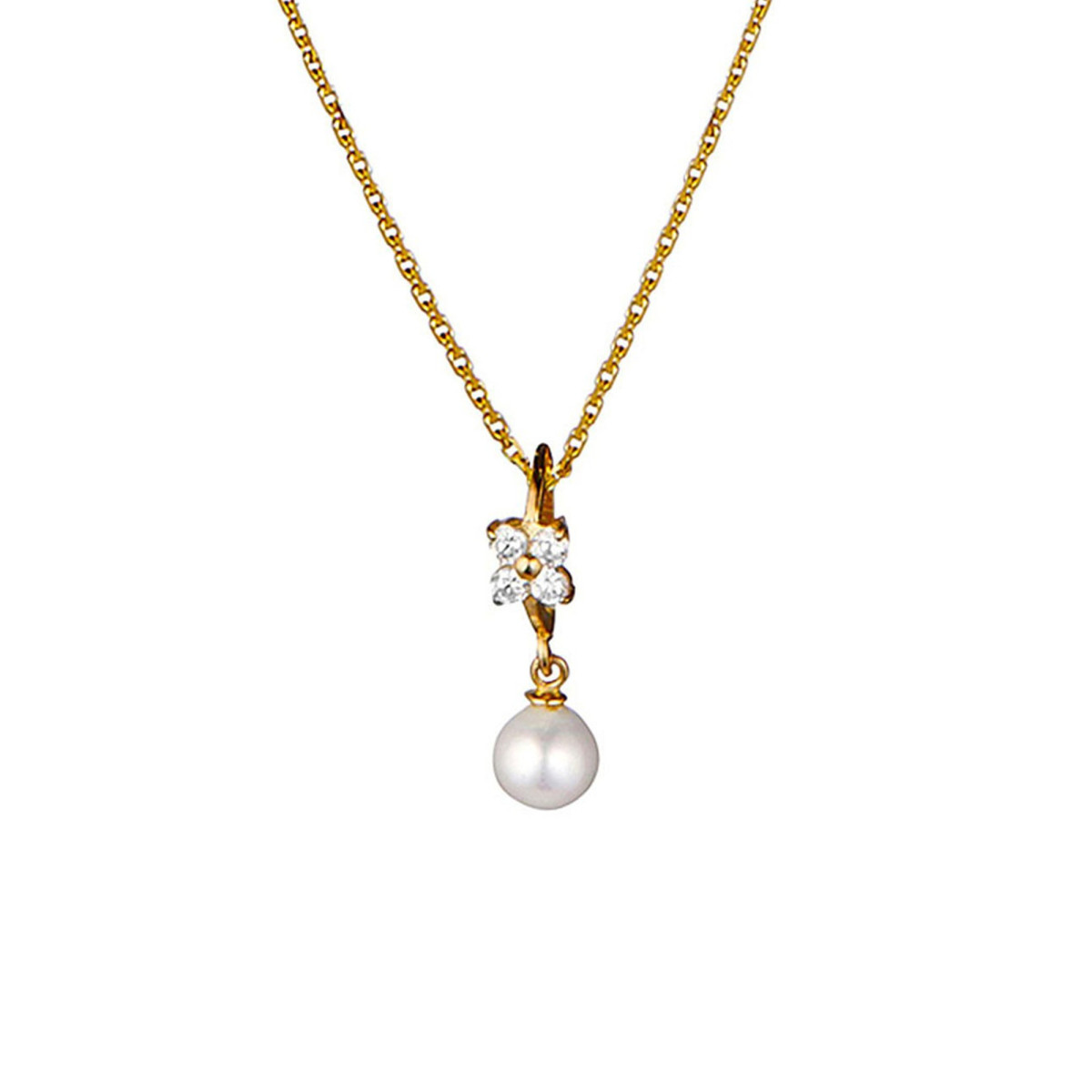 Pendentif Or Jaune, perle et oxydes de zirconium  "Gift" + chaîne argent doré offerte