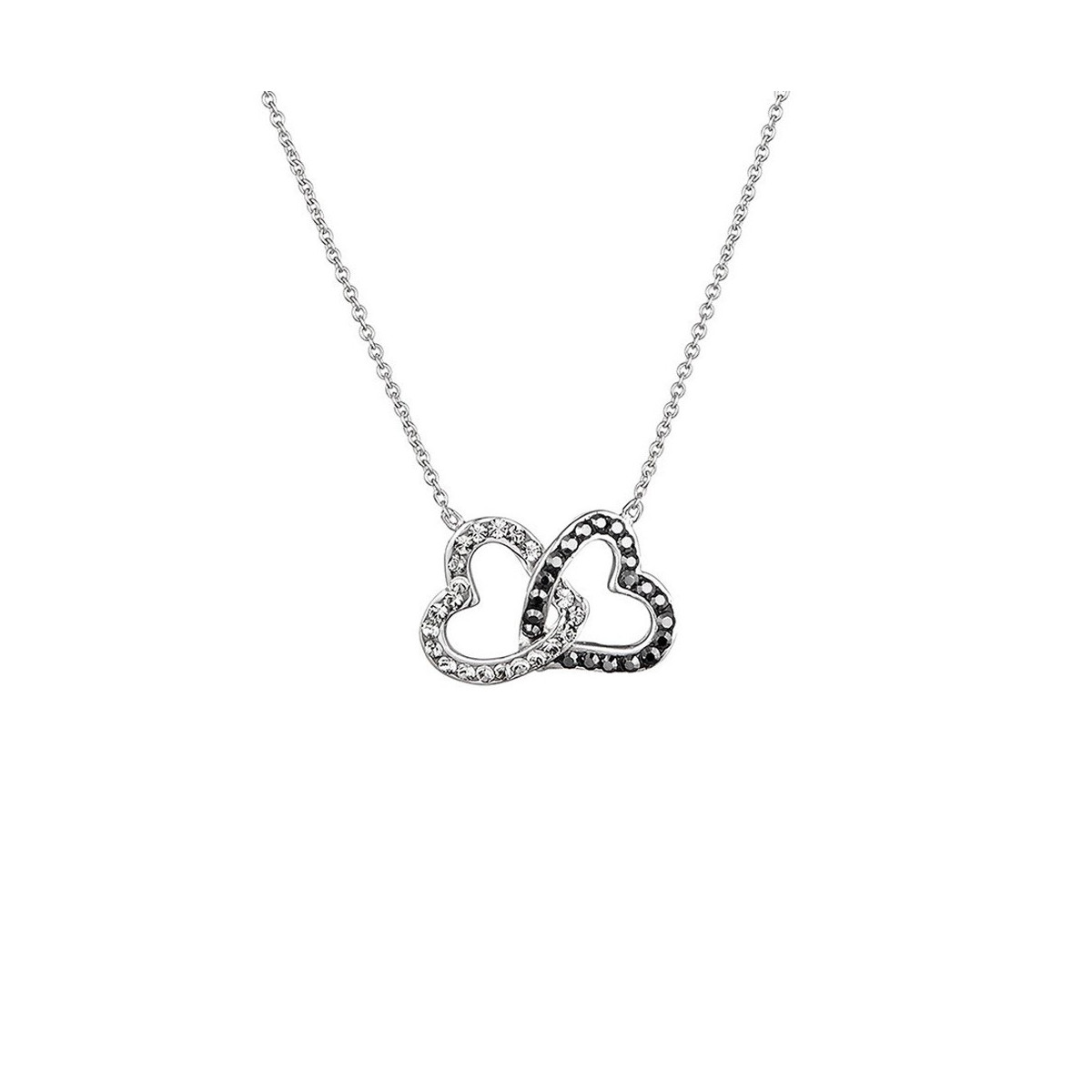 Collier Cœurs Enlacés Métal Argenté Orné de Cristaux Swarovski Elements Noir et Blanc Collier laiton Argenté orné de cristaux Noir et Blanc "Cœurs Enlacés"