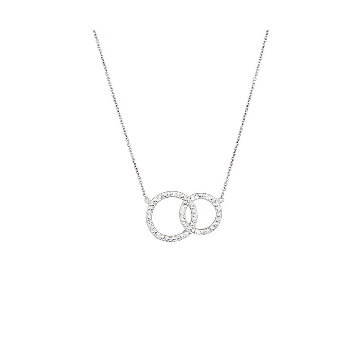 Collier Bi Circles Métal Argenté Orné de Cristaux Swarovski Elements Blanc Collier laiton Argenté orné de cristaux Blanc "Bi Circles"
