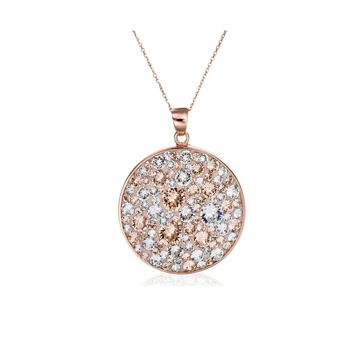 Pendentif + Chaîne Cercle Pavé Métal Rosé Orné de Cristaux Swarovski Elements Doré Pendentif laiton rosé orné de cristaux Sable "Cercle Pavé Sable" + chaîne vermeil rose offerte