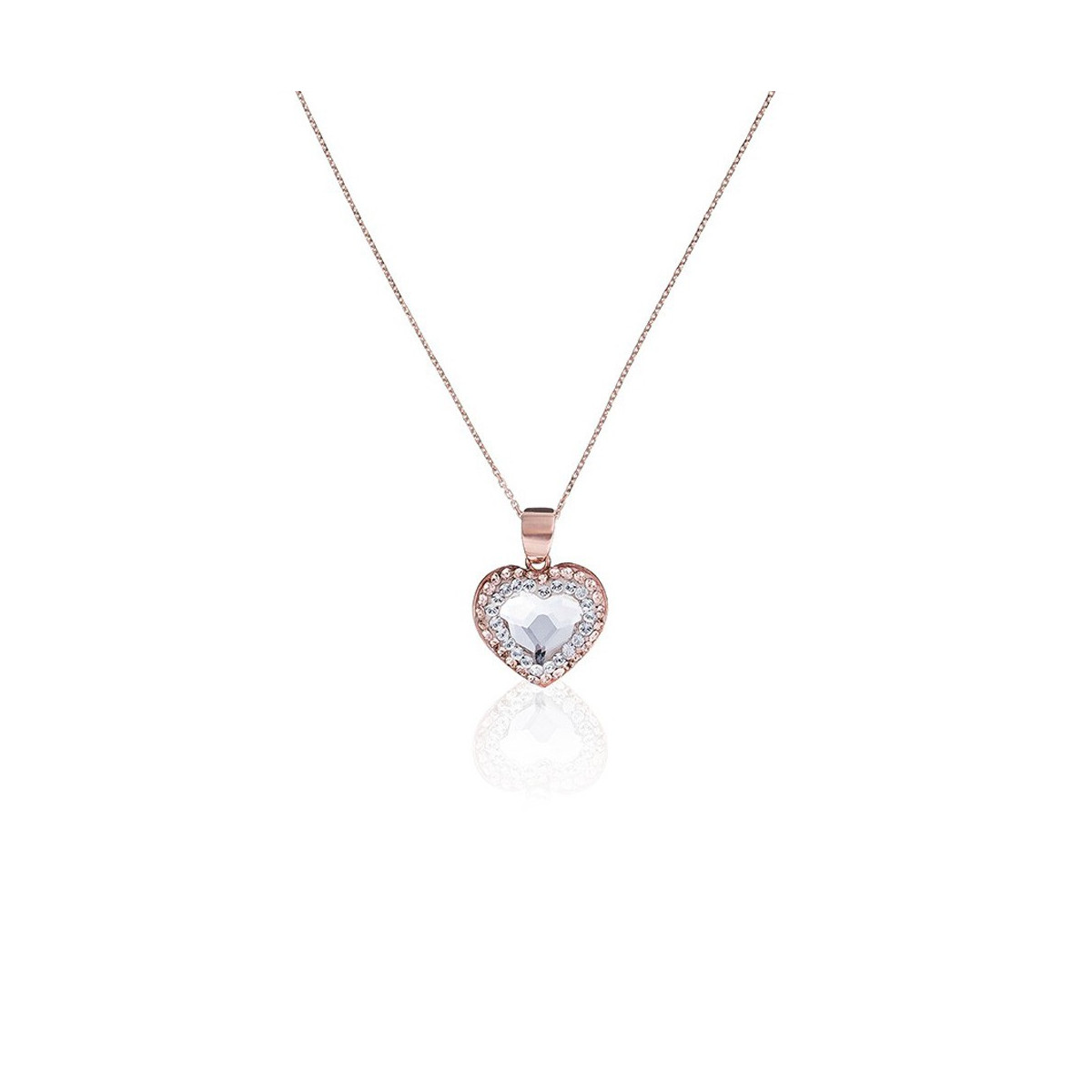 Pendentif laiton rosé orné de cristaux Sable et Blanc "A la Folie" + chaîne vermeil rose offerte