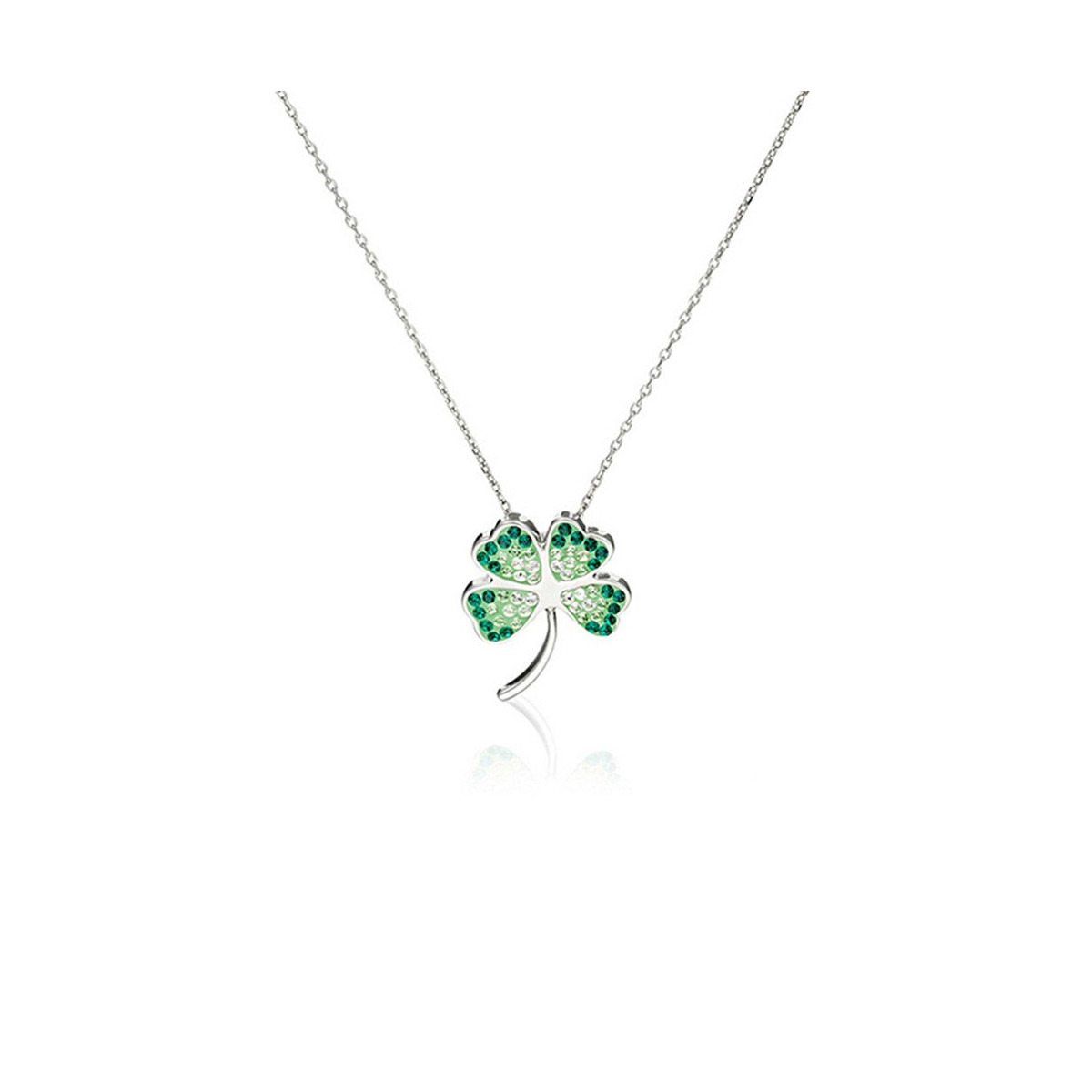 Pendentif Argent orné de cristaux Vert "Bonheur" + chaîne argent offerte