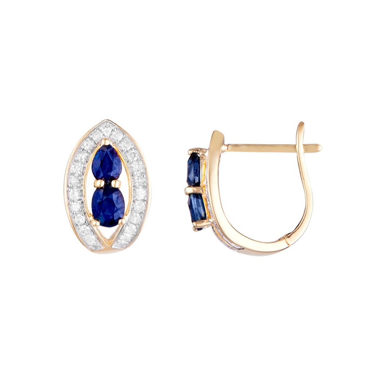 Boucles d'oreilles Or Jaune, Diamants 0,23 carat et Saphirs 1,1 carat "WESTEROS"