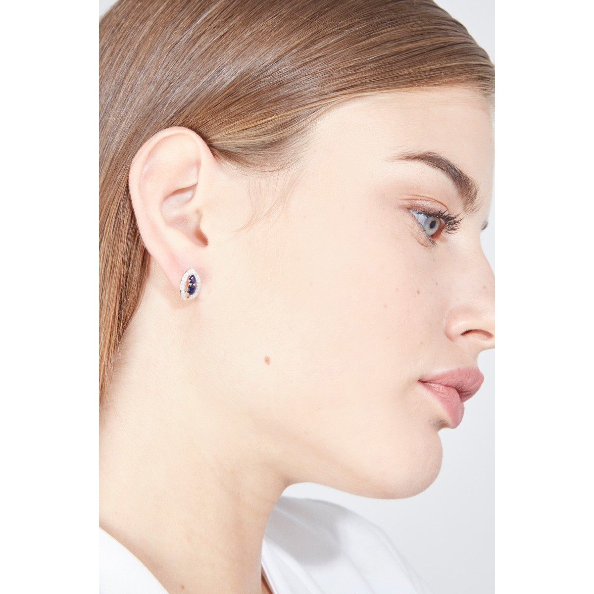 Boucles d'oreilles Or Jaune, Diamants 0,23 carat et Saphirs 1,1 carat "WESTEROS"