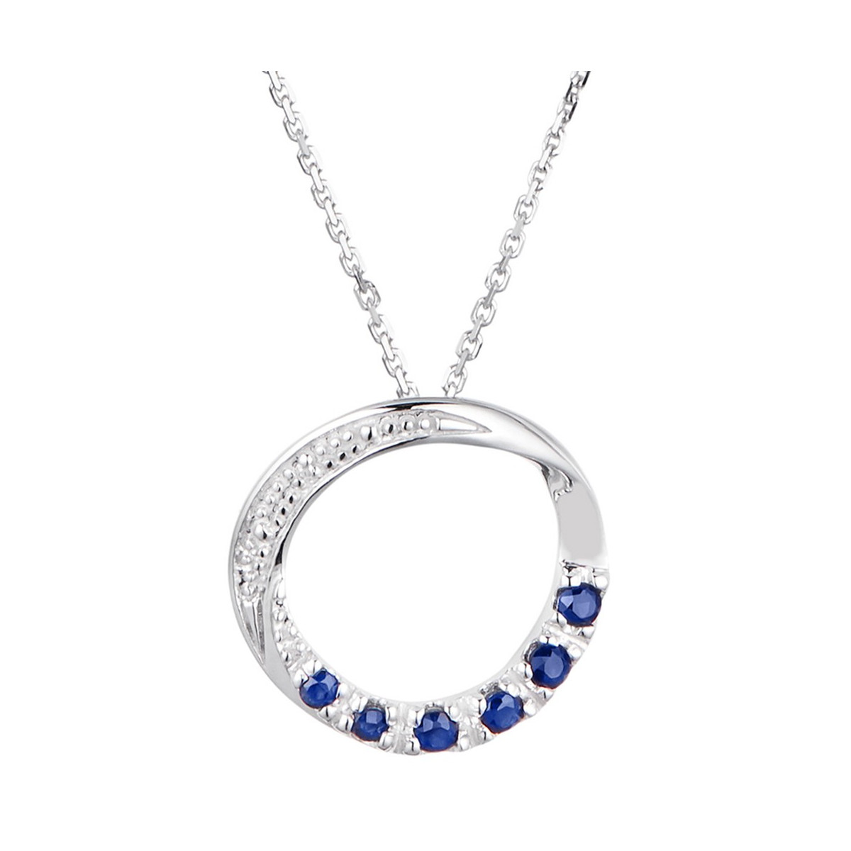 Pendentif Or Blanc, Diamants 0,003 carat et Saphirs 0,25 carat "ZANTE" + chaîne argent offerte