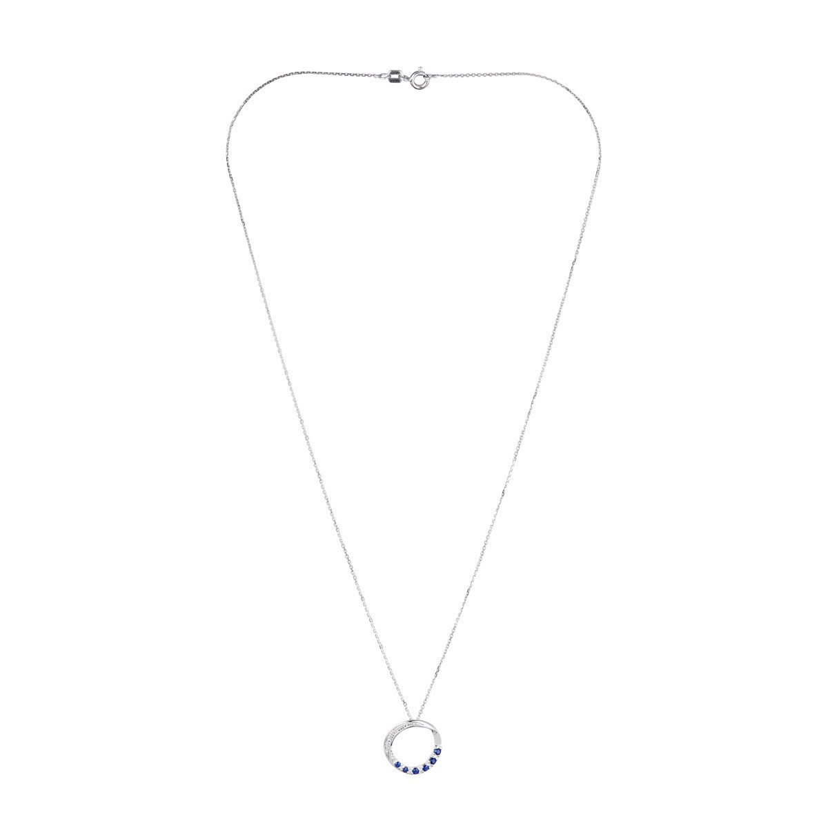 Pendentif Or Blanc, Diamants 0,003 carat et Saphirs 0,25 carat "ZANTE" + chaîne argent offerte