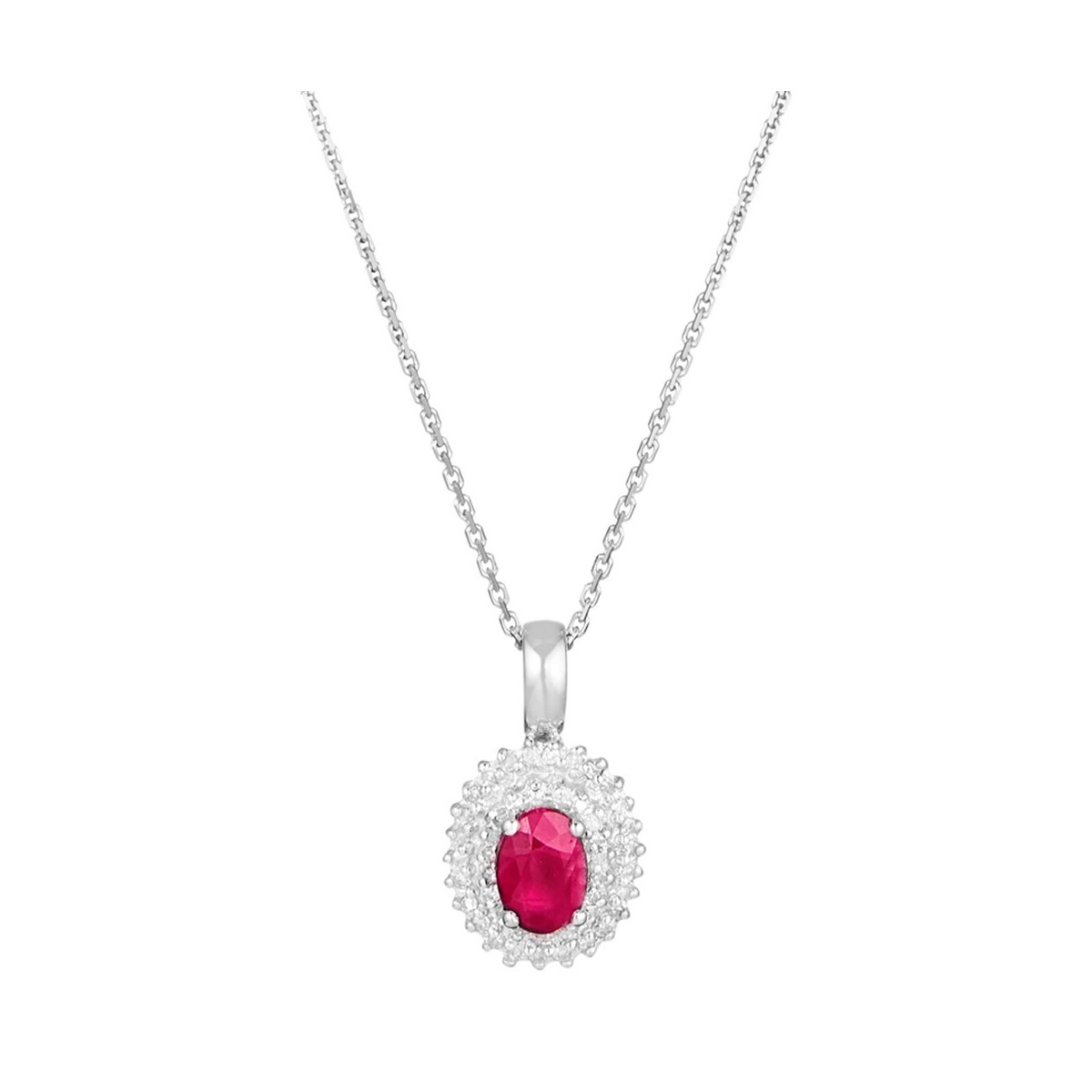 Pendentif Palawan Rubis Ovale Rouge en Or Blanc et Diamants Pendentif "Lisandra" Or blanc et Rubis