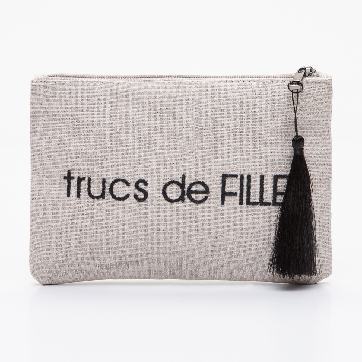 Pochette à message "TRUCS DE FILLE" Noire et Rose - 21,5 x 15,5 x 1 cm Grande pochette à message "TRUCS DE FILLE" Beige et Noire