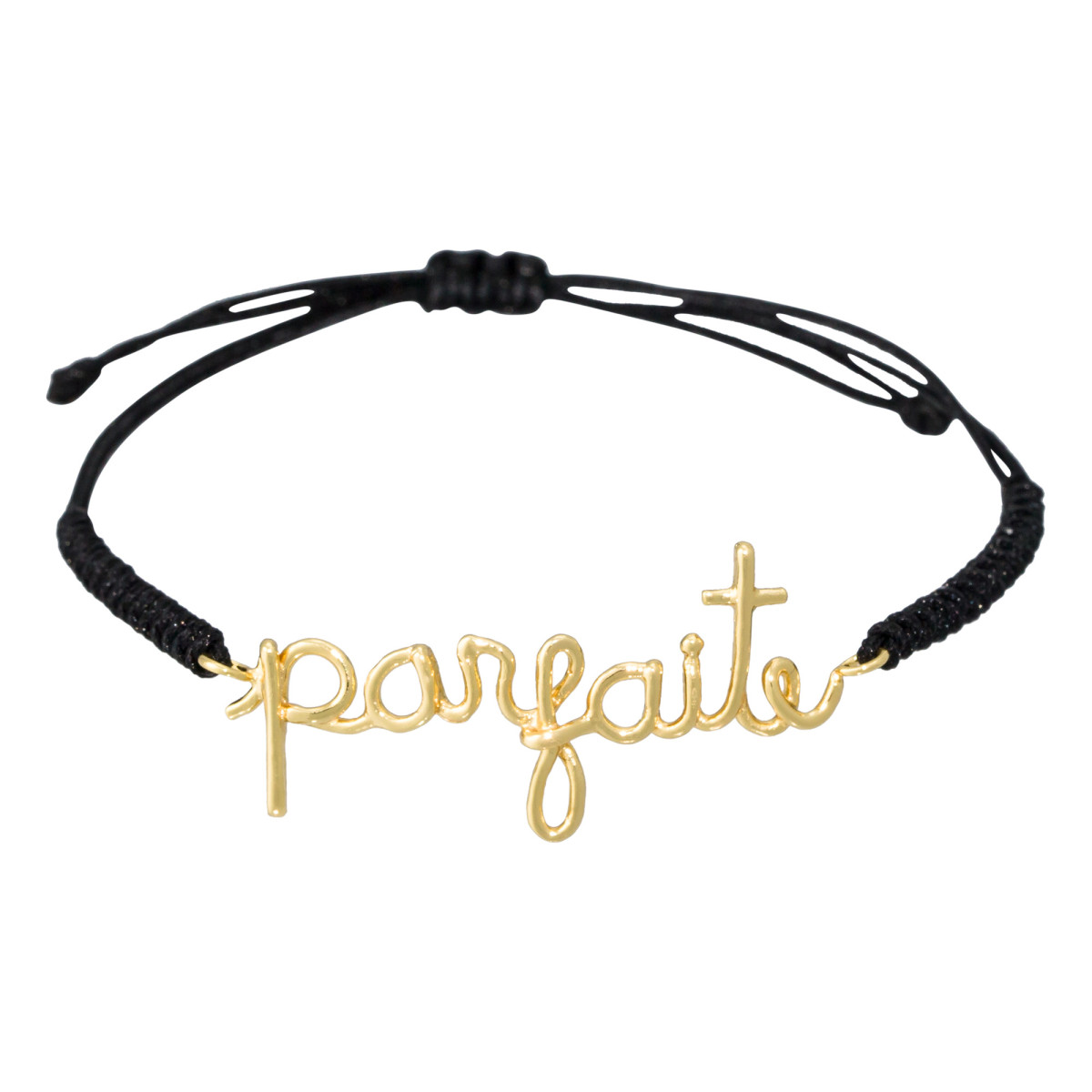 Bracelet à message laiton doré "PARFAITE" "PARFAITE" Bracelet cordon et fil lettering doré à message