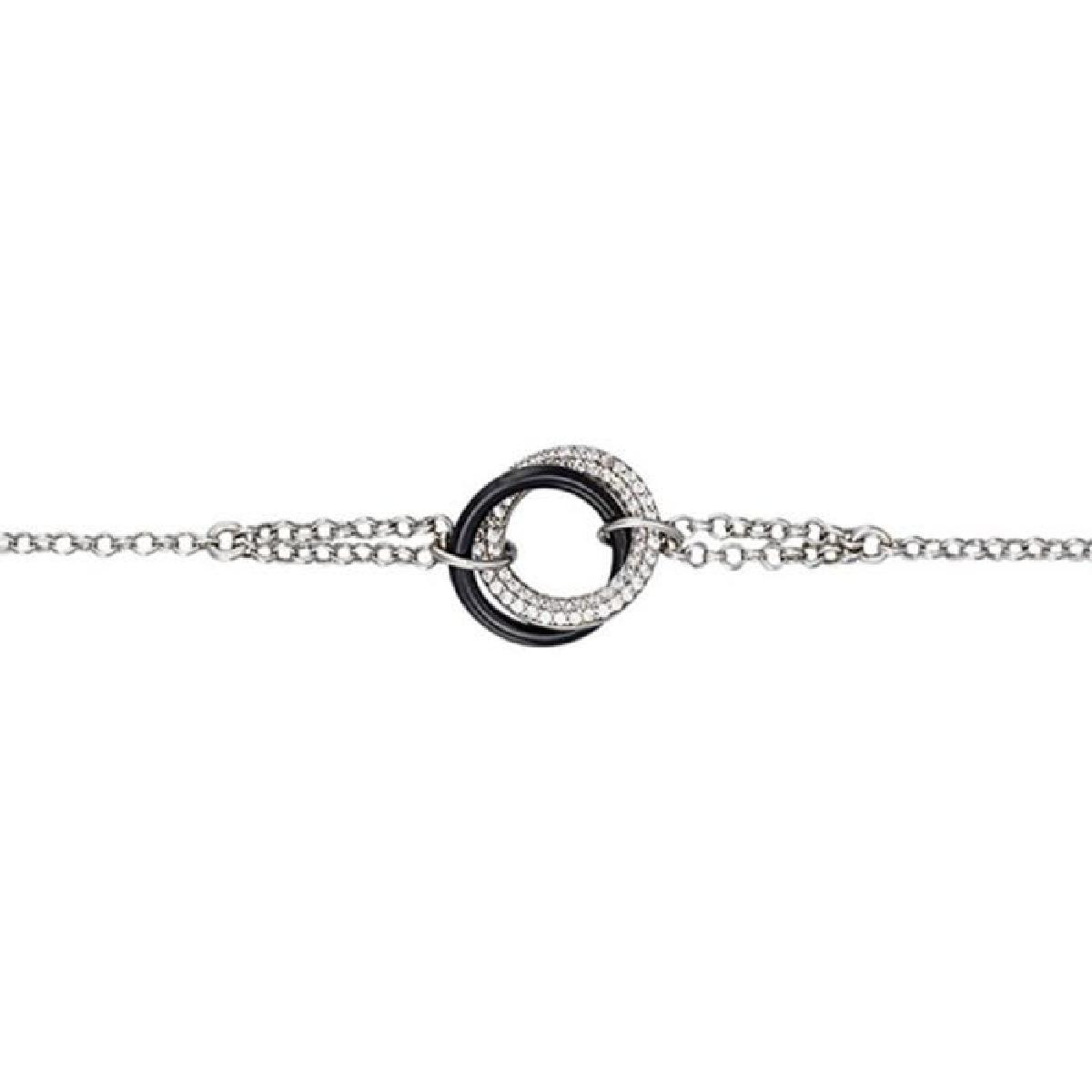 Parure Céramique "Anneaux unis" Collier + Bracelet Parure céramique noire, argent et zirconiums "ANNEAUX UNIS"
