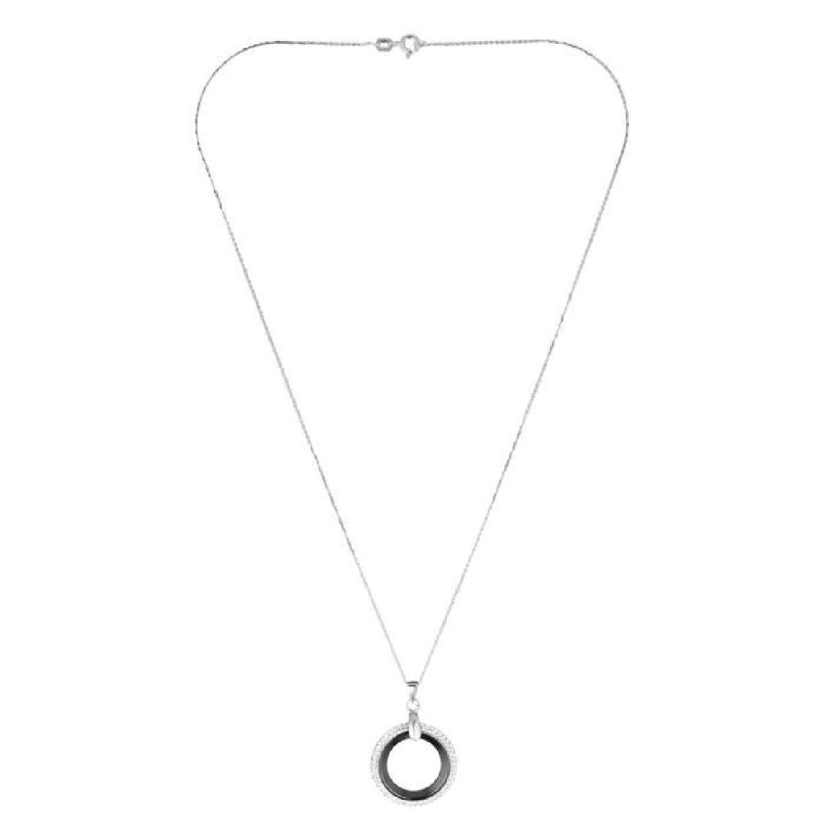 Parure Céramique "Anneaux unis" Collier + Bracelet Parure céramique noire, argent et zirconiums "ANNEAUX UNIS"