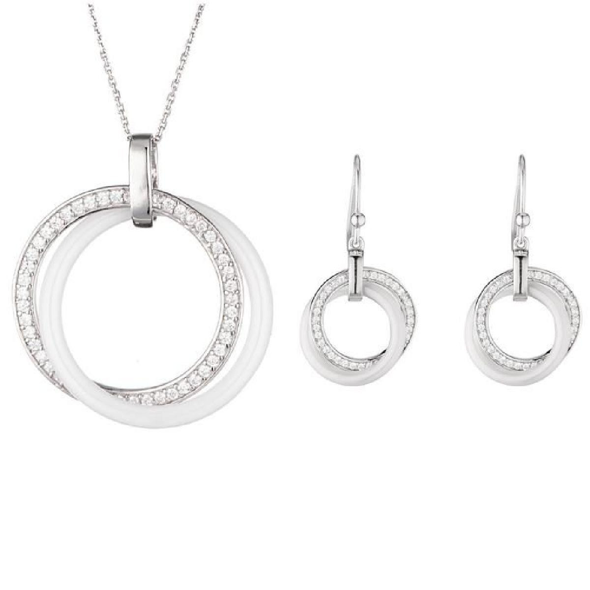 Parure Céramique "Cercles Enlacées" Collier + Boucles d'oreilles Parure céramique blanche, argent et zirconiums "CERCLES ENLACÉS"