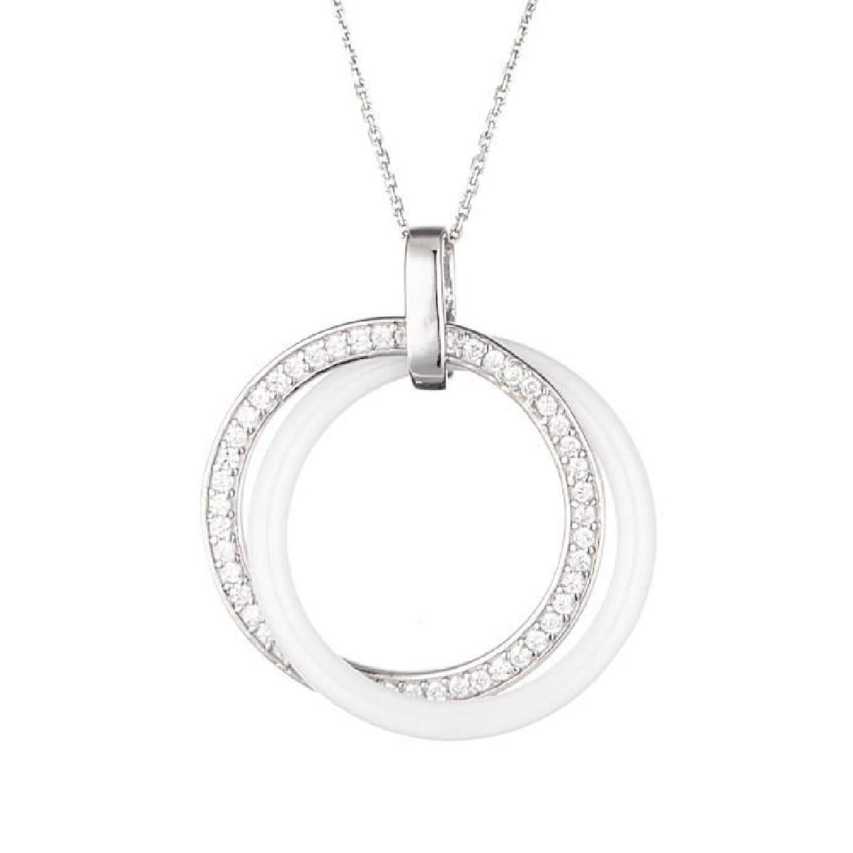 Parure Céramique "Cercles Enlacées" Collier + Boucles d'oreilles Parure céramique blanche, argent et zirconiums "CERCLES ENLACÉS"