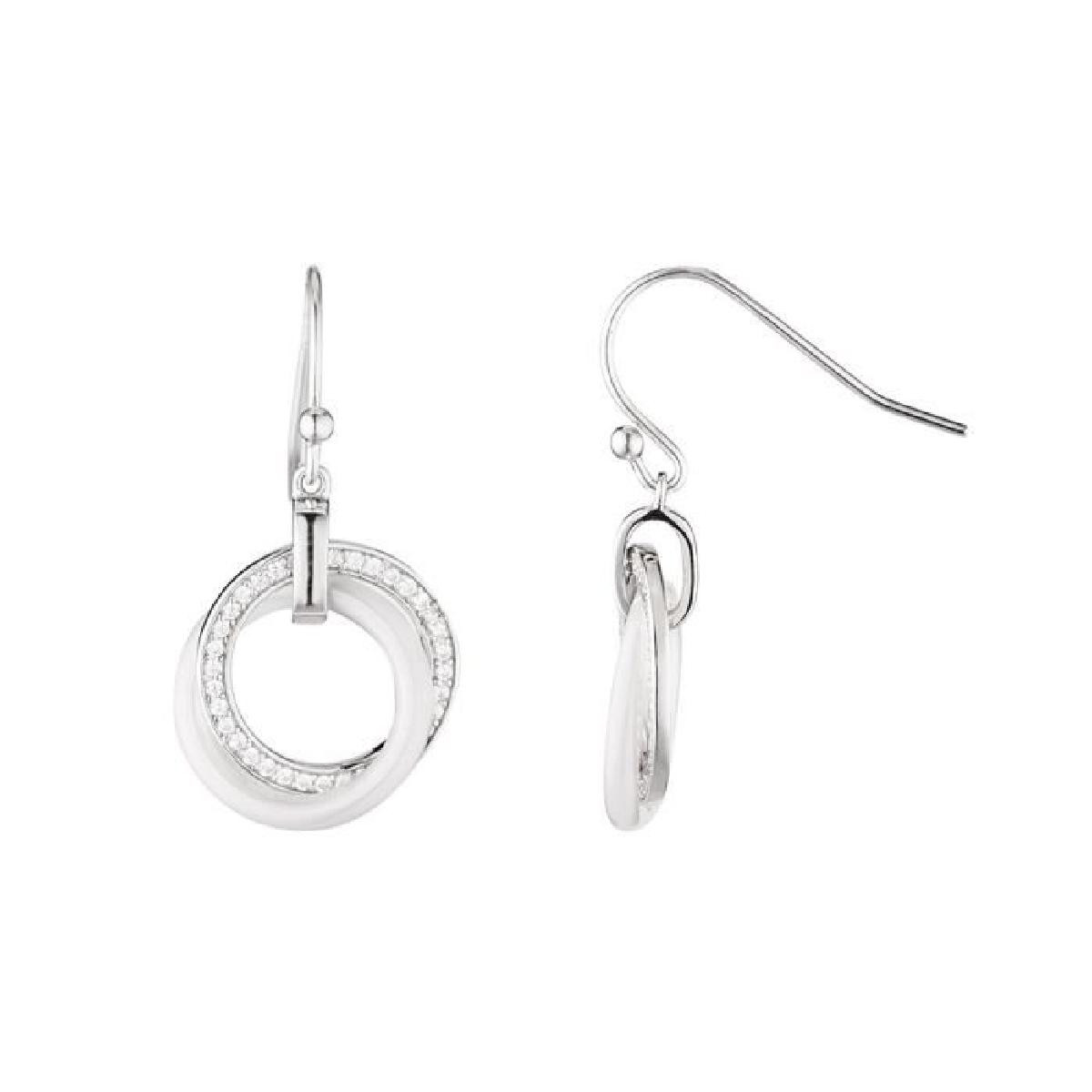 Parure Céramique "Cercles Enlacées" Collier + Boucles d'oreilles Parure céramique blanche, argent et zirconiums "CERCLES ENLACÉS"