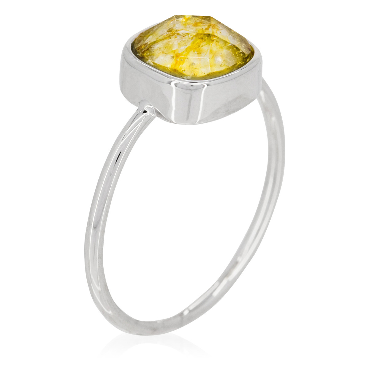 Bague laiton argenté montée d'une topaze jaune " Ella " Bague "Arcadia" Topaze Jaune Laiton