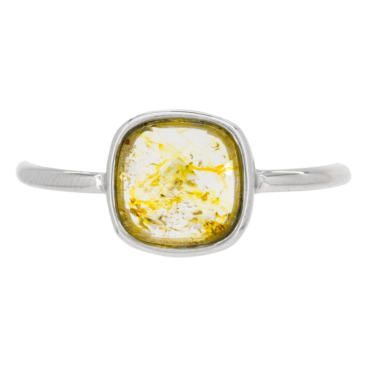 Bague laiton argenté montée d'une topaze jaune " Ella " Bague "Arcadia" Topaze Jaune Laiton