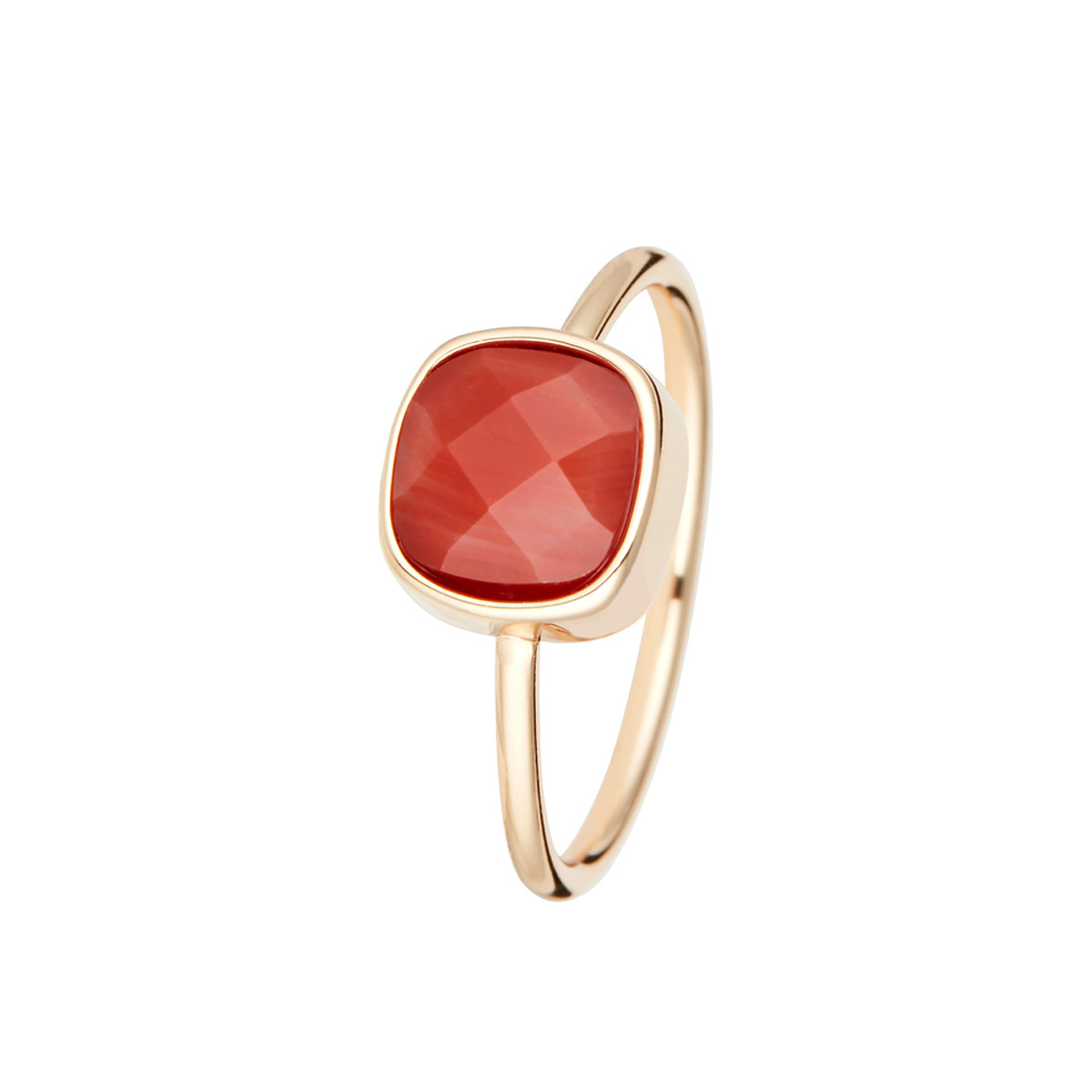 Bague laiton doré montée d'un camelia rouge " Ella " Bague "Arcadia" Agate rouge Laiton doré