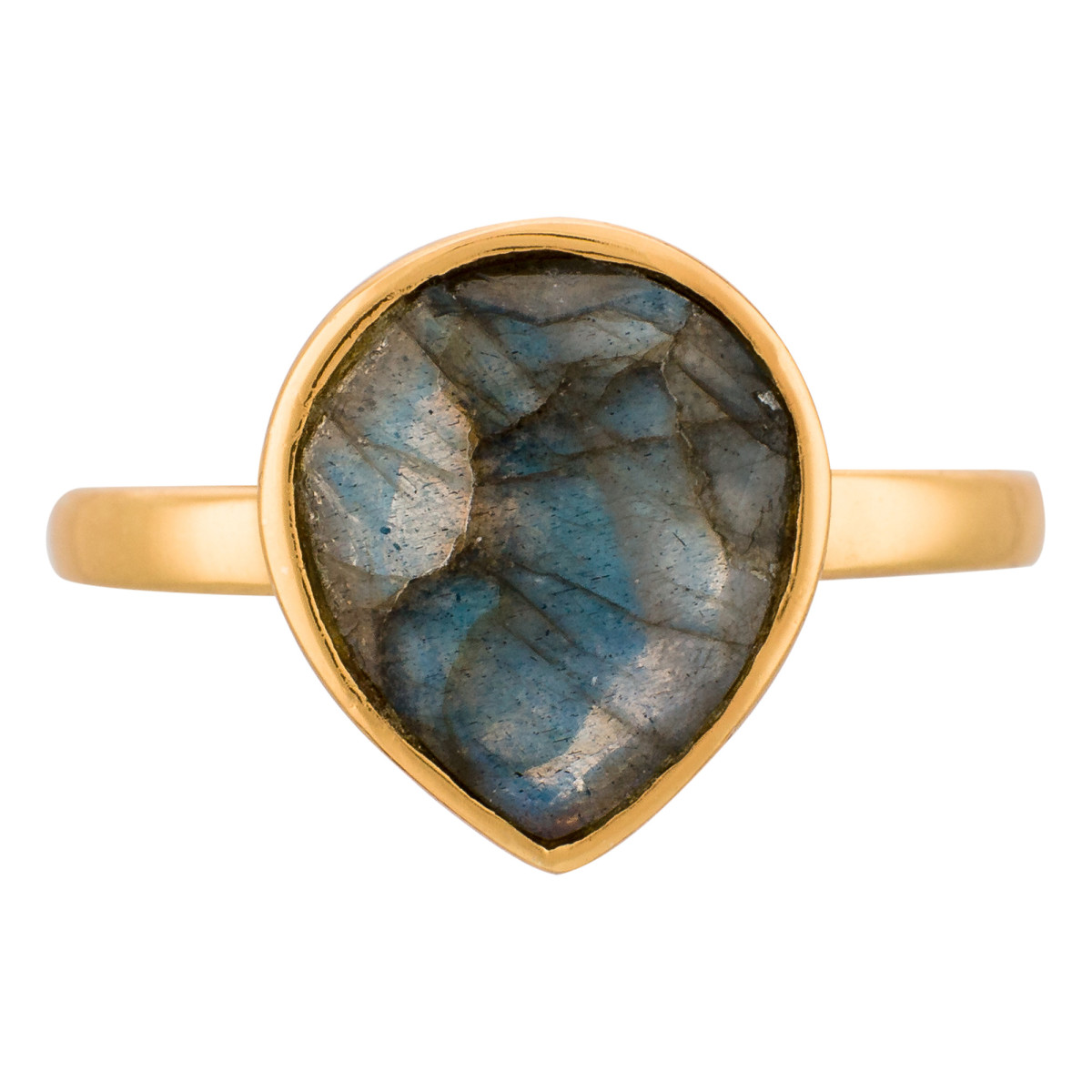 Bague laiton doré montée d'une labradorite grise " Ilya " Bague "Chronéa" Labradorite Laiton doré