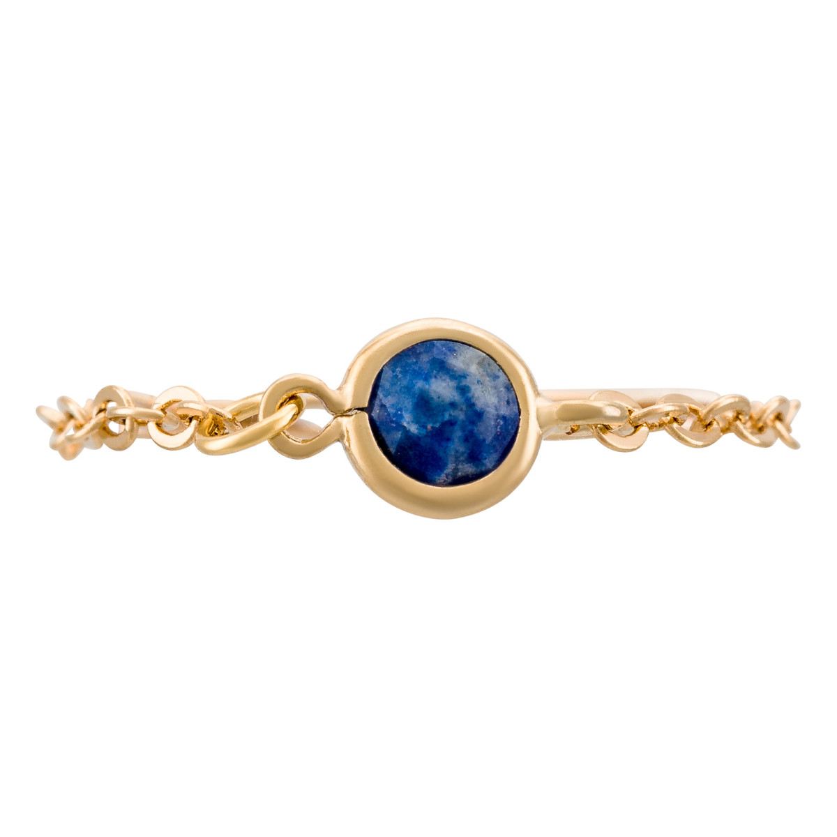 Bague laiton doré montée d'un lapis bleue " Léa " Bague chaîne dorée "Léa" Lapis